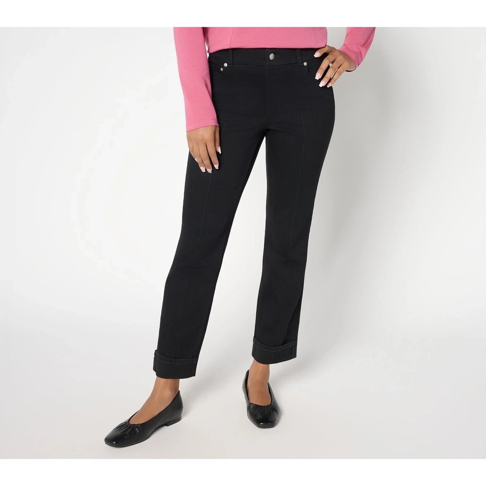Denim & Co. Petite Black Easy Stretch Cuffed Ankle Jean Black Wash Petite 18